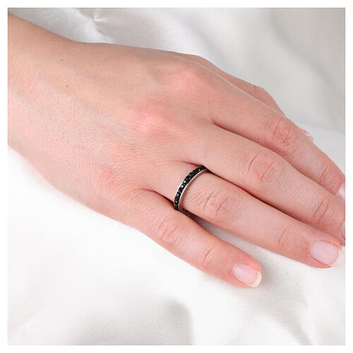Stainless steel ring with black crystals 2