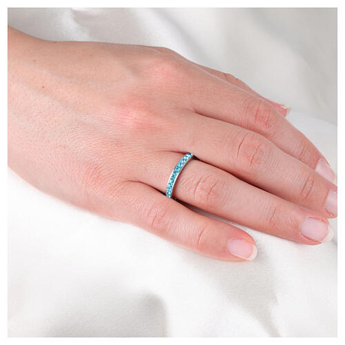 Anello cristalli turchesi acciaio inox 2