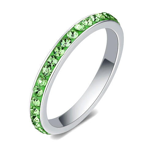 Stainless steel ring with green crystals 1