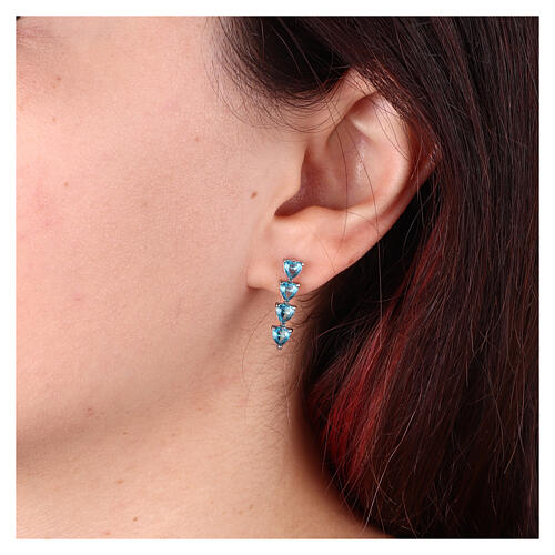 Boucles d'oreilles quatre cœurs pendantes turquoises acier inoxydable 2