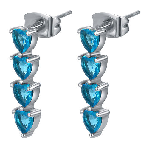 Brincos quatro corações pendentes turquesa em aço inoxidável 1
