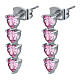 Stainless steel drop earrings with four pink hearts s1