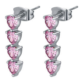 Orecchini quattro cuori pendenti rosa acciaio inox