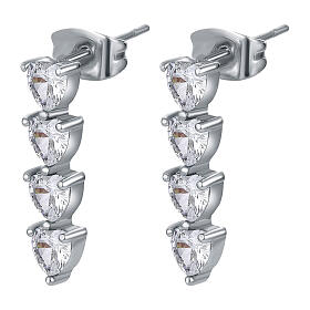 Orecchini quattro cuori pendenti bianchi acciaio inox