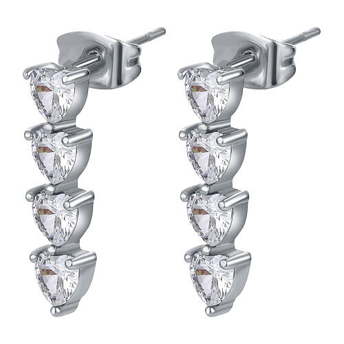 Orecchini quattro cuori pendenti bianchi acciaio inox 1