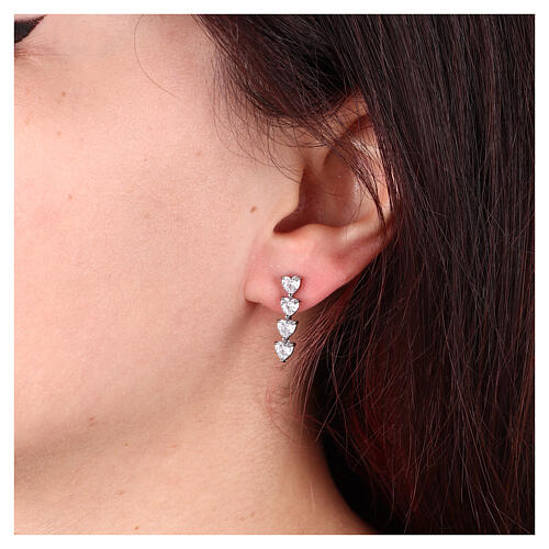Earrings four white heart pendants stainless steel 2