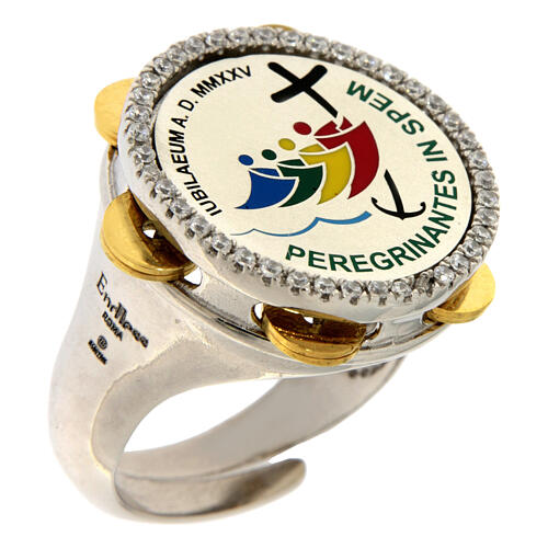 Anillo pandereta logotipo Jubileo plata 925 zircones chapado oro 1