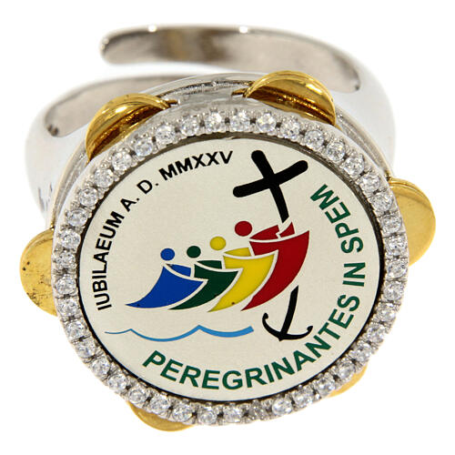Anillo pandereta logotipo Jubileo plata 925 zircones chapado oro 2
