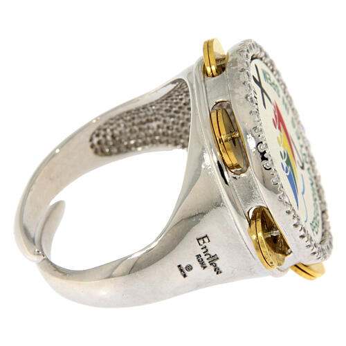 Anello tamburino logo Giubileo argento 925 zirconi placcato oro 3