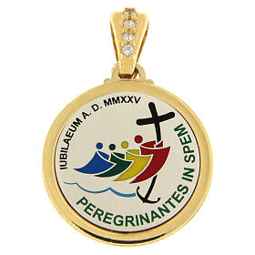 Colgante medio redondo logotipo Jubileo plata 925 chapada oro Endless