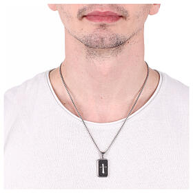 Collana Amen acciaio con fibra di carbonio charm 17x27 mm