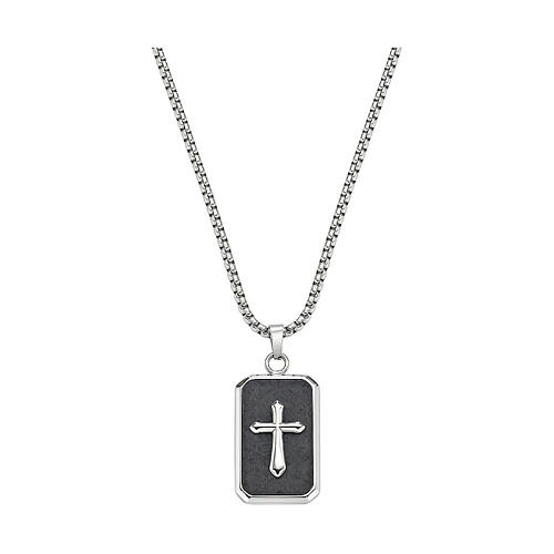 Collana Amen acciaio con fibra di carbonio charm 17x27 mm 1