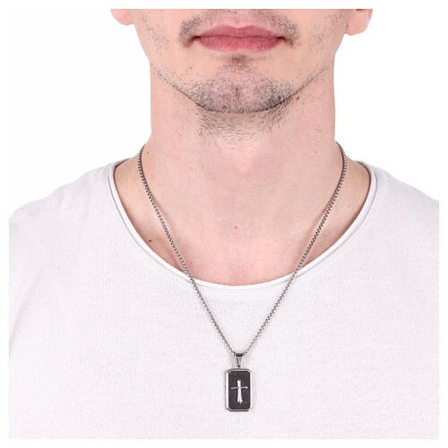 Amen cross steel necklace with 17x27 mm carbon fiber charm 2