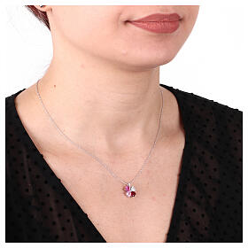Collar multicolor fucsia y blanco Amen plata 925