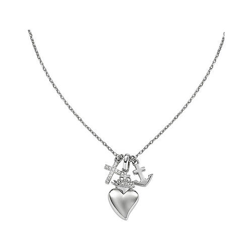 Collana Amen argento 925 charm cuore e croce zirconi bianchi 1