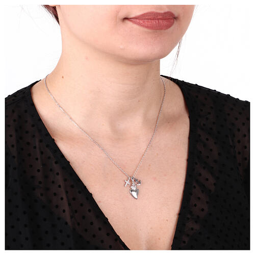 Collana Amen argento 925 charm cuore e croce zirconi bianchi 2