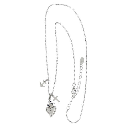 925 Silver Amen Necklace with Heart and Cross White Zircons Charms 3
