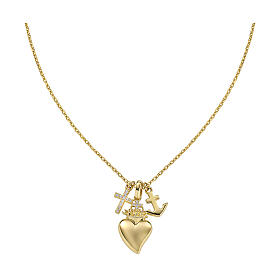 Collar Amen plata 925 dorada con colgante corazón y cruz zircones blancos