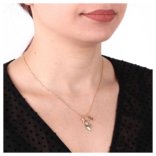 Collana Amen argento 925 dorata charm cuore e croce zirconi bianchi 2