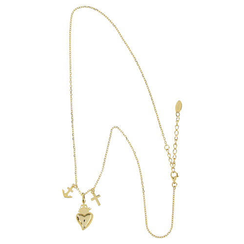 Collana Amen argento 925 dorata charm cuore e croce zirconi bianchi 3