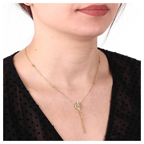 Golden necklace Amen charm heart with white zircon cross 925 silver 2