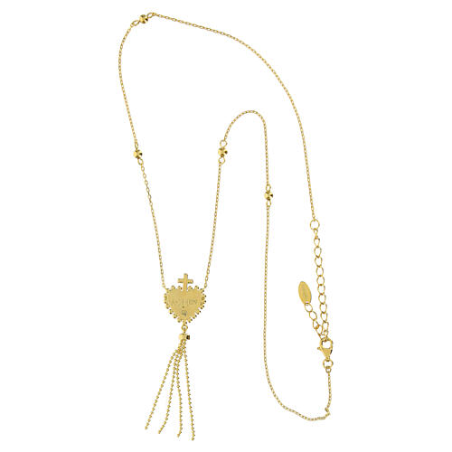 Golden necklace Amen charm heart with white zircon cross 925 silver 3