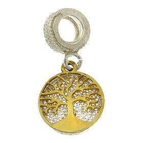 Filigree charm of sterling silver, gold and rhodium-plated Tree of Life