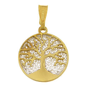 Anhänger „Baum des Lebens“, Ø 1,5 cm, 925er Silber, vergoldet und Silberfiligran, rhodiniert