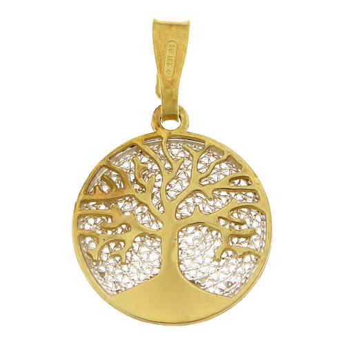 Colgante 1,5 cm filigrana árbol de la vida dorado plata 925 rodiado 1