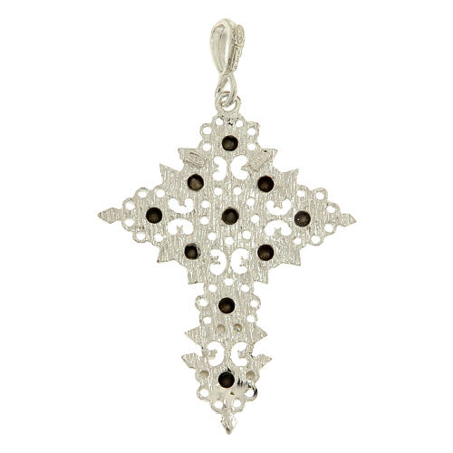 Colgante en forma de cruz de filigrana plata 925 y gemas rojas y verdes 2