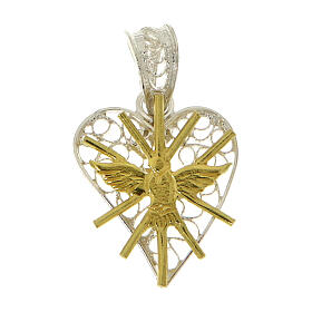 Anhänger, Herzform, Filigranarbeit, 925er Silber, mit vergoldeter Darstellung des Heiligen Geistes