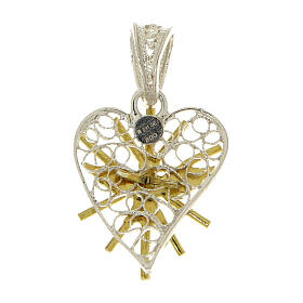 Anhänger, Herzform, Filigranarbeit, 925er Silber, mit vergoldeter Darstellung des Heiligen Geistes