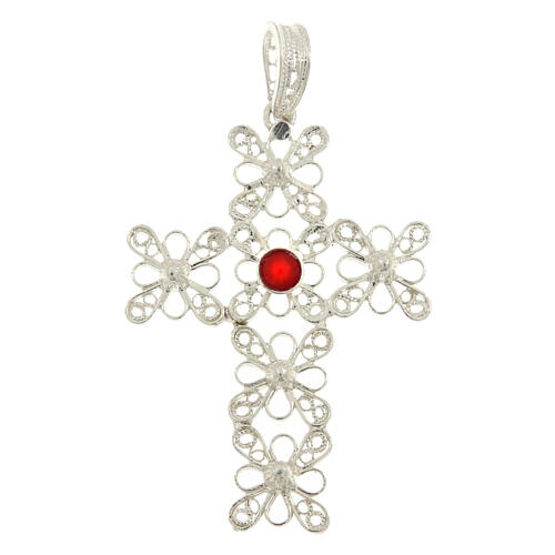 Colgante en forma de cruz gema roja y filigrana plata 925 1