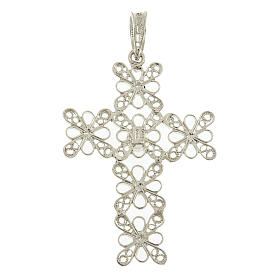 Pendentif croix gemme rouge et filigrane argent 925