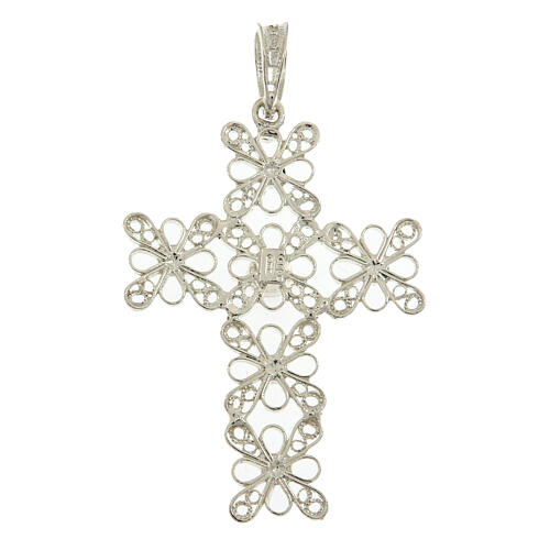 Pendentif croix gemme rouge et filigrane argent 925 2