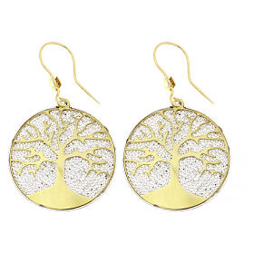 Boucles d'oreilles pendantes Arbre de Vie dorées filigrane argent 925 rhodiées