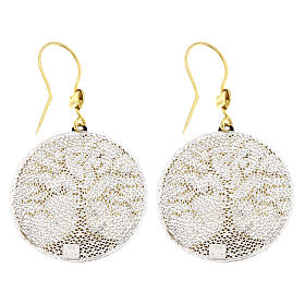 Boucles d'oreilles pendantes Arbre de Vie dorées filigrane argent 925 rhodiées