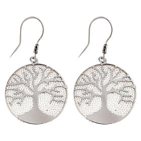 Tree of Life drop earrings with filigree back, rhodium-plated sterling silver