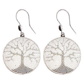 Tree of Life drop earrings with filigree back, rhodium-plated sterling silver