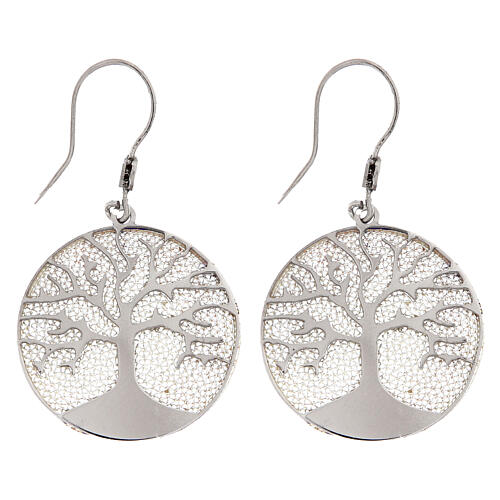 Tree of Life drop earrings with filigree back, rhodium-plated sterling silver 1