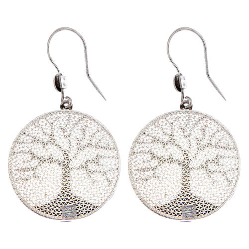 Boucles d'oreilles pendantes Arbre de Vie filigrane argent 925 rhodié 2