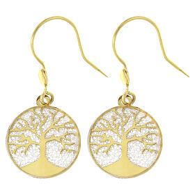 Gold plated 925 silver dangle earrings with Tree of Life, rhodium-plated filigree