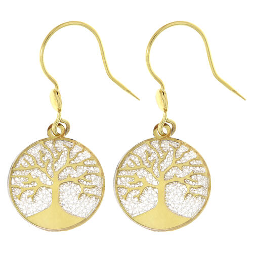 Gold plated 925 silver dangle earrings with Tree of Life, rhodium-plated filigree 1