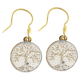 Boucles d'oreilles pendantes en argent 925 rhodié Arbre de Vie doré avec filigrane