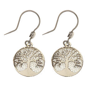 Boucles d'oreilles pendantes Arbre de Vie en argent doré 925 avec filigrane rhodié