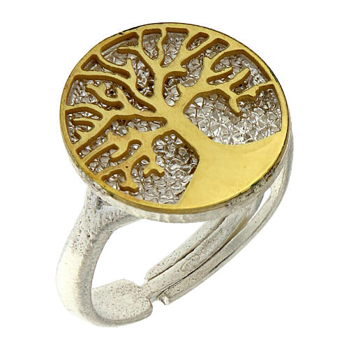 Anello regolabile argento 925 con filigrana e albero della vita dorato 1