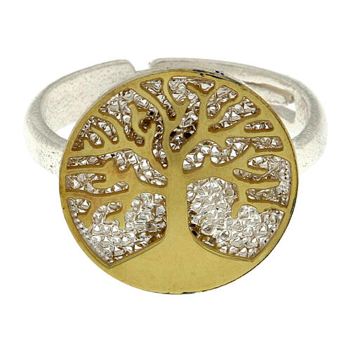 Anello regolabile argento 925 con filigrana e albero della vita dorato 2