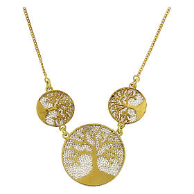 Gold necklace with three Tree of Life pendants in 925 silver filigree