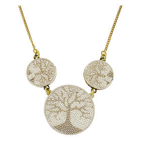 Gold necklace with three Tree of Life pendants in 925 silver filigree