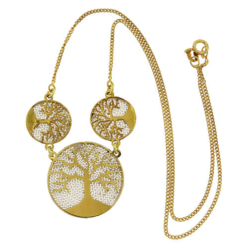 Collier doré avec trois pendentifs Arbre de Vie en filigrane en argent 925 3
